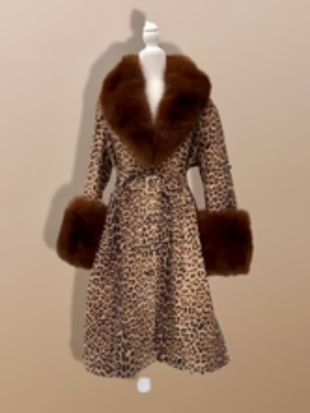 Leopard Print Leather and Fox Fur Trench Fit and Flare Coat